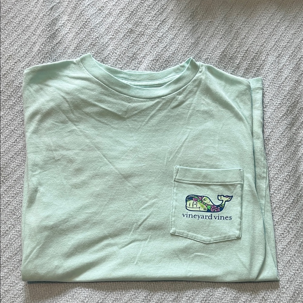 Vineyard Vines Light Mint Short Sleeve Pocket Tee with Whale Logo
